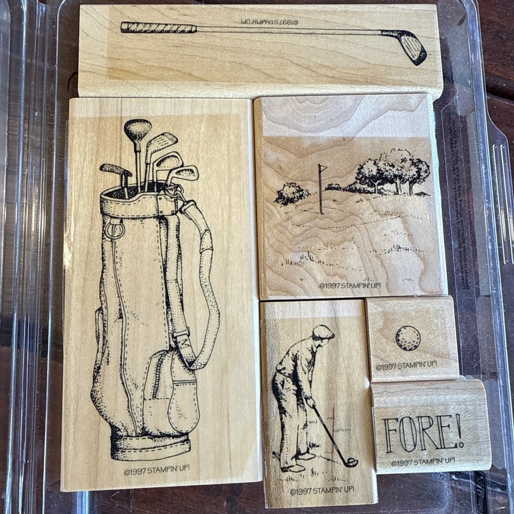 Vintage Stampin Up Golf-Themed Fore Rubber Stamp Set - New Open Box 1997 Fathers